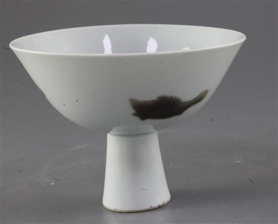 A Chinese copper-red three fish stem bowl